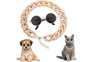 cobee Cat Sunglasses, Retro Kitten Sunglass with Rose Gold Chain Eye UV Protection Classic Small Cat Glasses Cosplay Costume for Photo Props Cute Pet Decorations for Birthday Party