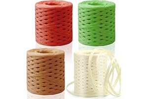 N\C WideSmart 4 Rolls of Raffia Ribbon, 200 m/Rolls, Raffia Ribbon, Colourful Raffia Gift Ribbon, Natural Raffia for Christmas, Gift Packaging, Decoration, Weaving, Gardening, Crafts, DIY Decoration