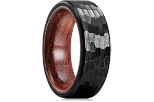 King Will NATURE 8mm Black/Silver Titanium Ring with Wood Inlay/Wood Inner Hole Wedding Band Ring for Men