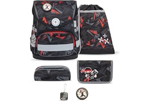 Belmil Compact mit Patches Schulranzen Set 5-teilig mit Brustgurt (405-41/AG/B/S) (Ninja)