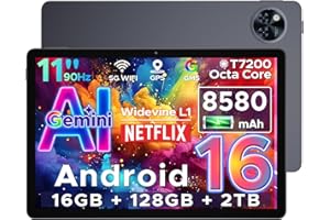 DOOGEE U11 Tablet Android 16, 16GB RAM+128GB ROM/2TB TF Octa-Core Tablets PC, Batería 8580mAh Tableta 11 Pulgadas, 13MP+5MP/2.4G+5G WLAN Tablet Android, OTG/Face ID/Widevine L1/ GMS/GPS Tablets Grande