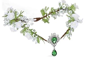 MOSTORY Woodland Fairy Crown for Women, Floral Elf Headpiece with Pearl and Green Dangle for Renaissance Fairy Cosplay Photo Shoot
