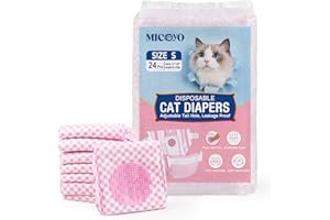 MICOOYO Lot de 24 Couches pour Chiens Femelles, Couches pour Chats Super Absorbantes avec Trous en Mousse Réglables, Pantalons de Couches Jetables pour Chiens Femelles en Chaleur (S,Rose)