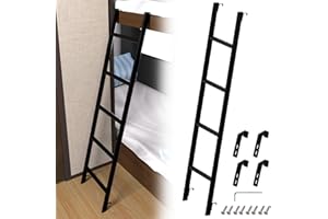 MIWOOYY Scala per Letto a Castello Camper 127/140/152/168 cm, Scala Robusta per Letti Roulotte con 4 Ganci e Tappi di Protezione, Scaletta in Metallo per Letto Singolo, Casa, Dormitorio (127cm, Nero)