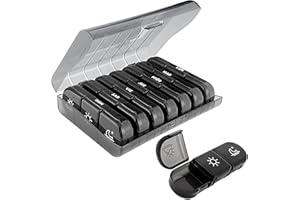 HISTOKIT SUMINISTROS DE LABORATORIO Pastillero Semanal 3 Tomas Diario en Color Negro - Organizador de Medicamentos en Colores por Día, Caja de Pastillas de Viaje Duradera y Portátil, Ideal para Medicación Regular