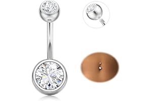 Diamday Piercing Ombelico G23 Titanio Piercing Ombelico Anello 14G CZ Ombelico Barra Piercing Pancia Bar Lungo Ombelico Barbell Ventre Anello Piercing Gioielli for Donna Uomo 8/10/12/14/16mm