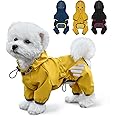 Miucat Dog Raincoat, Waterproof Dog Rain Jacket with Hood, Dog Rain Coat with Leash Hole, Reflective Strap for Small Medium Dogs, Lightweight Puppy Clothes(Yellow,XL)