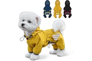 MIUCAT Yellow Puppy Raincoat, Waterproof Dog Jacket with Hood & Leash Hole, Reflective Strap - XS