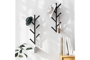 LOFTPLUS Moderno Metal Perchero de Pared Juego de 2-41cm Percheros Percha Pared 6 Ganchos, Ganchos para Abrigos, Chaquetas, Sombreros, Bufandas y Bolsos (Negro)