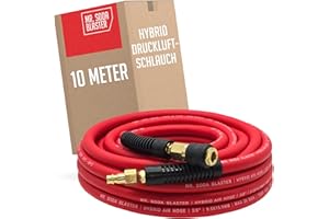 mr. soda blaster | flexibler Druckluftschlauch 10 Meter passend für Kompressoren | 9,5 x 15,5 mm | 3/8" | robuste PVC/Gummi Mischung | stabile Messing-Kupplungen | PVC Knickschutz | max. 20 bar