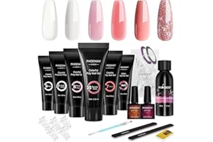 Phoenixy Poly Nail Gel Kit, 6 Colour Poly Nail Gels Set 15ML Clear Nude Pink Builder Nails Gel Nail Extension Basic Gifts Kits for Women