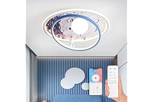 ‎AHXIAOZN AHXIAOZN LED Children's Ceiling Light, 50 cm Moon Astronaut Ceiling Lights, Children's Room Lamp, Continuous Dimming with Remote Control, Bedroom Ceiling Lamp for Boys and Girls Room (Round, White