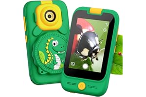 Spielzeug Handy, Dinosaurier Kinder-Mikroskop Handy für 3 4 5 6 7 8+ Jahre alt Jungen und Mädchen multifunktionale Lernspielzeug mit Touchscreen, Flip-Kamera, 32GB Karte, Kinder Smartphone