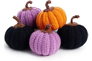 Sahoottie 5 Pcs Pumpkins Artificial Fake Pumpkin Mini Knitted Black Orange Purple Pumpkin Decor Autumn Decoration Pumpkins for Halloween Decorations Fall Autumn Decoration Thanksgiving