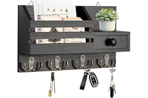 Irayin Colgador de Llaves de madera con 4 Ganchos Dobles, Porta Llaves de Pared con Cajón, Multifuncional Porta Chaves con Buzón, organizador Cuelga llaves Pared para Salón, Pasillo, Oficina - Negro
