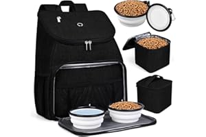 BAGLHER丨Dog Travel Bag, Airline Approved Pet Supplies Backpack, Dog Travel Backpack Accessories Set with 2 Silicone Collapsible Bowls and 2 Food Baskets. Black