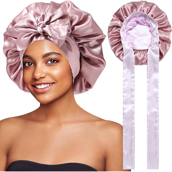 Satin-Schlafmütze Für Lockiges Haar – Wendbar, Doppellagig, Mit Bindeband, Für Frauen, Haarschutz Beim Schlafen
