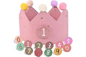 JIAWWAN Birthday Crown for Children, Birthday Crown Fabric Adjustable, Crown Birthday Unisex with Interchangeable Numbers from 0-9, Birthday Crown Muslin for Children's Birthday Party