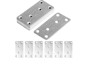 AOYFUWELL 10 piezas de conectores planos de acero inoxidable, placas de metal perforadas, placas adhesivas, placas de conexión de estructuras de madera, placas de reparación planas, 80x40x1.75mm
