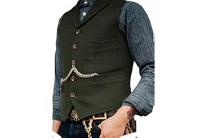 AeoTeokey Classic Mens Wool Tweed Suit Vest Casual Sleeveless Jacket Herringbone Waistcoat for Tuxedos
