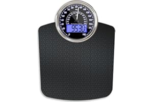 Adamson Hybrid 2-in-1 Analog & Digital Weighing Scale for Body Weight up to 180kg - Thick Tempered Glass - Extra Large Display - Easy to Read Digital Bathroom Scale - Black Matrix with Blue Backlight