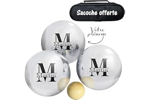 KDO MAGIC - Boule de pétanque personnalisée - Triplette 720gr gravée - Lot de 3 Boules et 1 cochonnet (modèle Majuscule)