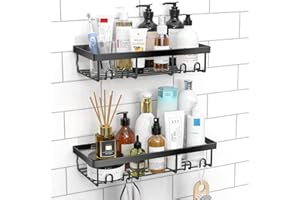 DIFULI Shower Caddy Shelf Organiser 2 Pack, No Drill Black Shower Shelves,Self Adhesive Bathroom Storage Accessories