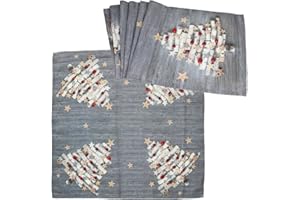 COM-FOUR® Set di tovaglie da 2 pezzi con motivo natalizio con albero di Natale - tovaglie per la tavola come centrotavola (Abete - Set)
