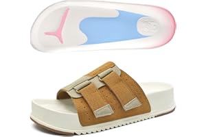 KuaiLu Damskie regulowane klamry platforma slajdy wsparcie łuku zapalenie powięzi podeszwy damskie wsuwane lekkie grube poduszki płaskie slajdy moda lato otwarte palce gruby pasek podeszwy slajdy, Khaki, 37 EU