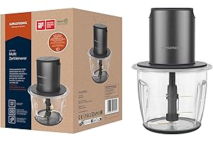 ‎GRUNDIG Grundig Delisia Novus CH 7140 Professioneller Multi-Zerkleinerer, 500 Watt, 4 Edelstahlmesser mit Zirkonium-Beschichtung, 1l Glasbehälter, 2 Stufen, Anti-Rutsch-Unterlage, Dark Inox/Schwarz