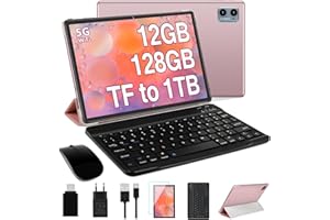 DEERTiME 2025 FHD Tablette Tactile 10 Pouces Android 13 12Go RAM+128Go ROM (TF 1 to),avec 5G WiFi, 8 Cœurs, 2.0 GHz, Widget, 6000mAh, BT 5.0, 5+8MP, Tablette avec Clavier et Souris - Or Rose