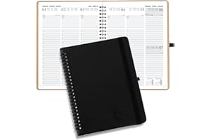 FASOOD Agenda 2024 Semainier A5, Agenda Journalier 12 Mois: Janvier 2024 à Décembre 2024, Agenda Scolaire Couverture en PU Cuir, Avec Passant pour Stylo, Noir