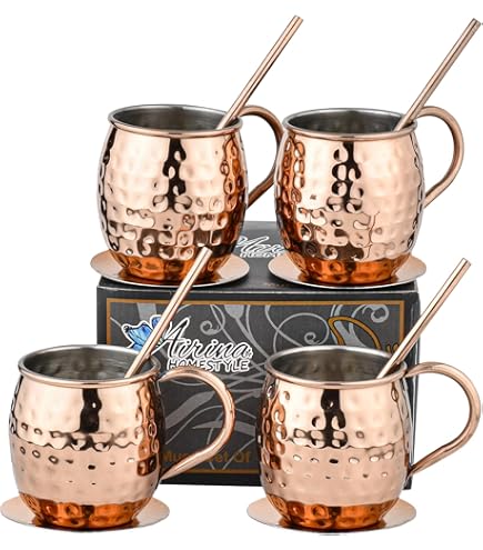 Tazza Di Rame Set 4 Tazze Moscow Mule In Acciaio Inox - 18oz/550ml, Nero, Con Jigger Tazza Acciaio