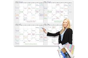 PARTY FUNNY Calendario de pared jumbo laminado de borrado en seco de cuatro meses, 46 x 63 pulgadas, enorme pizarra blanca laminada trimestral borrable, planificador gigante de 120 días para la familia, póster