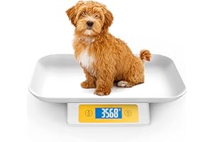 ICARE-PET Báscula Digital para Mascotas para Cachorros y Gatitos, 15 kg (± 1 g), Bandeja extraíble de 34 x 24 cm, Apta para Gatos y Cachorros (Amarillo)