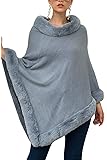 Femmes d'hiver Poncho Faux Col De Fourrure Irrégulière Solide Pull Manteau Capes