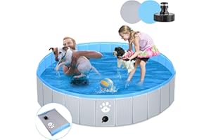 Pmgud Piscina Portatile per Cani Ø 140cm per cani bambini piscina per bambini o altri animali Spessore rinforzato 5mm portatile e pieghevole - grigio