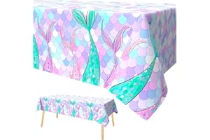 ‎XINVERY Xinvery Meerjungfrau Tischdecke, Violett Meerjungfrau Party Tischdecke Rechteckige Plastik Meerjungfrau Thema Geburtstag Party Dekoration für Kinder Mädchen Jungen 137 x 274cm