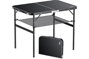 ‎ANBTE Anbte Campingtisch Klapptisch Aluminium 90x60cm (LxB) in 2 Höhen Verstellbarer Tragbar Koffertisch mit Aufbewahrungsnetz Balkontisch für Weihnachts Party Garten Innen- & Außenbereich (Schwarz)