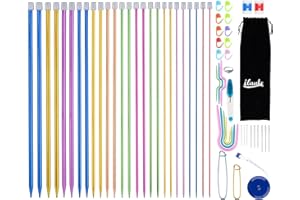 ilauke Lot de 60 aiguilles à tricoter, 13 paires 35cm d'aiguilles à tricoter circulaires interchangeables en acier inoxydable 2 mm-10 mm, point de verrouillage, mètre ruban (13 couleurs)
