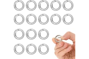 Bewudy 16 Piezas Mosquetón Redondo, 20 mm Mosquetones Redondos Mini Hebillas de Resorte Redondas para llaveros, manualidades, colgantes, accesorios de bolsillo (plata)