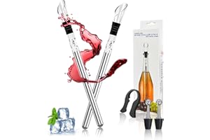 FungLam Juego de varillas de enfriamiento de vino 5 en 1 profesionales con barra de enfriamiento de acero inoxidable, 2 varillas de refrigeración, 2 tapones de botella y 1 cortador de láminas,