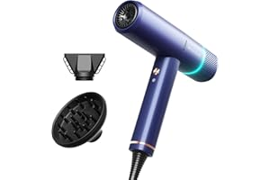 TRESSES TOUCH Hair Dryer Ionic Hairdryer, High Speed Blow Dryer with Diffuser for Women & Men, Fast Dry with 3 Temps/2 Speeds, Cold Shot, Lightweight for Home Travel, Even Heat, Anti Frizz, Low Noise, Blue