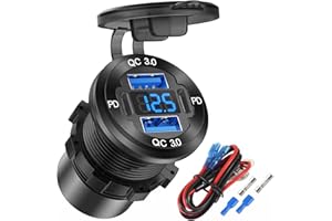 HAPYTRIP 4-Port 12V USB Socket Aluminium Charger, 78W Dual PD & QC Car U-S-B Connection, USB C Cigarette Lighter Replacement 12 Volt Socket with Voltmeter Waterproof for Boat, Motorcycle, Motorhome