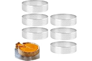Xanewza Set di 6 Anello Microforato Crostata, 8cm Rotondo Stampo Crostata Microforato in Acciaio Inox 430, Anello Traforato per Crostate Pasticceria Mini Torte Mini Pizze Muffin