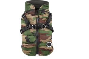 Puppia Hochwertiger Hundemantel für kleine Hunde und mittelgroße Hunde - wasserdicht und mit Fleece gefüttert für angenehme Wärme - Hundemantel mit Geschirr, Camouflage, XL