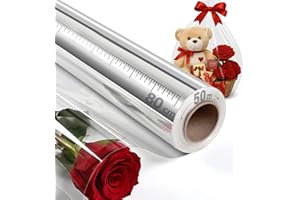 GDECORA 80 CM x 50 M Celofán para Envolver Regalos, Cestas y Decoración de Flores,Rollo de Polipropileno Transparente con Grosor 35 micras (Transparente, 80 CM x 50 M)