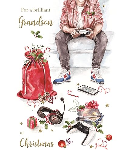 Weihnachtskarte 'To A Special Grandson' – Mit Hundeschlitten-Motiv