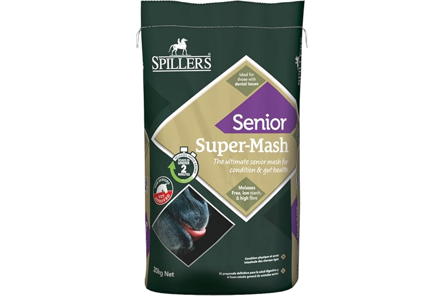 SPILLERS Super-Mash Senior Horse Feed 20kg - High in Digestible Fibre to Support Gut Health - Veteran Horse Feed Pellets with Vitamins E & C - Ideal for Senior Horses with Poor Teeth