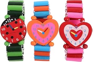 Garneck 3er Set Holzspielzeug Kinderuhren Im Cartoon Stil Simulation Armbanduhr Für Ideale Für Jungen Und ädchen Buntes Design Perfekt Für Den Kindergarten Und Die Schule （Zufälliger Stil）